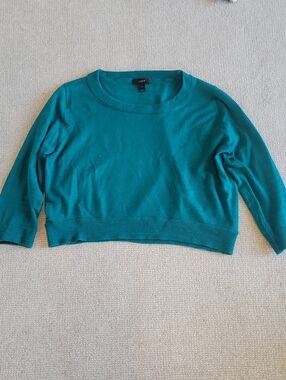J. Crew Teal Short Cropped Crewneck Sweater